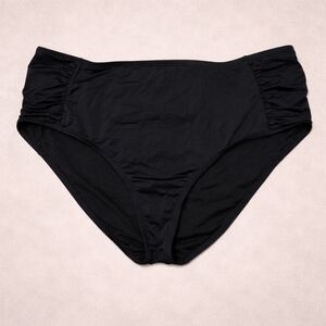 High Waist Bikini Bottoms Black Ruched Side Swimwear Bottom XXL Minimalist Retro